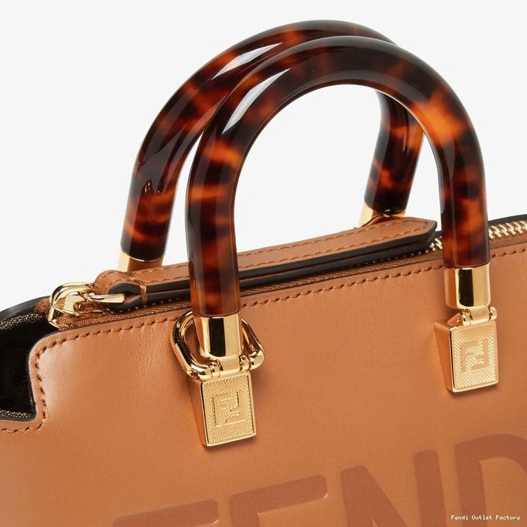 Affordable HOT Calf By Way Mini ROMA The Bag Boston Fendi In Logo Leather Brown 0808